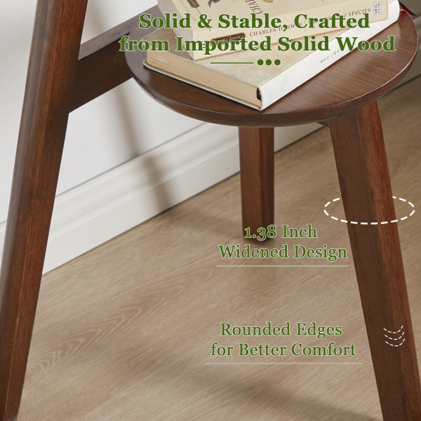 Reinforced solid wood legs of the 2-tier round side table, with widened thickness and rounded edges for safety