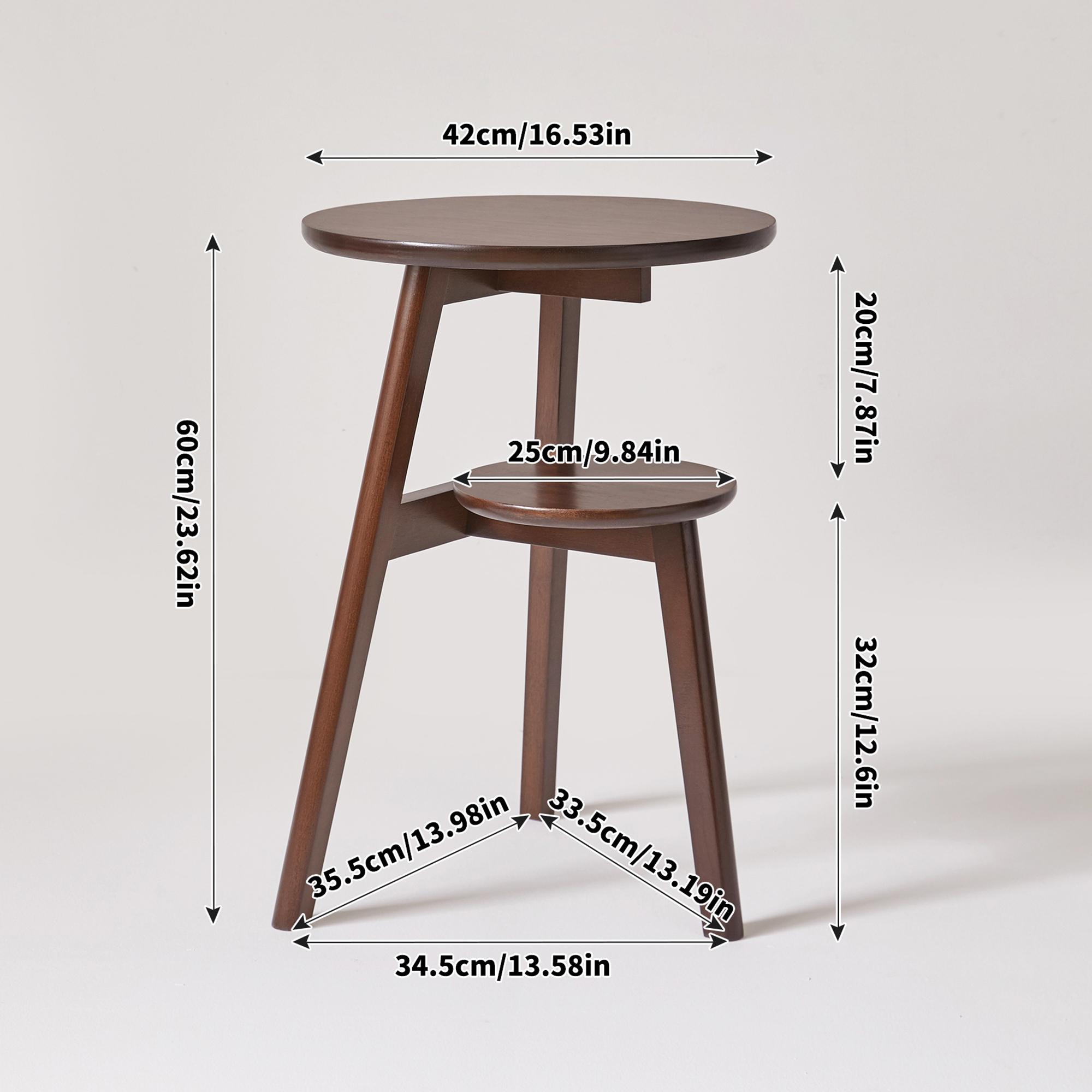 Walnut 2-Tier Round Side Table – Solid Wood End Table with Shelf - Image 2