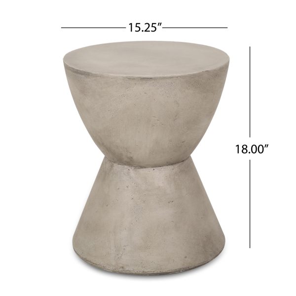 Dimension diagram of the concrete end table showing 15.25 inch top width and 18 inch height