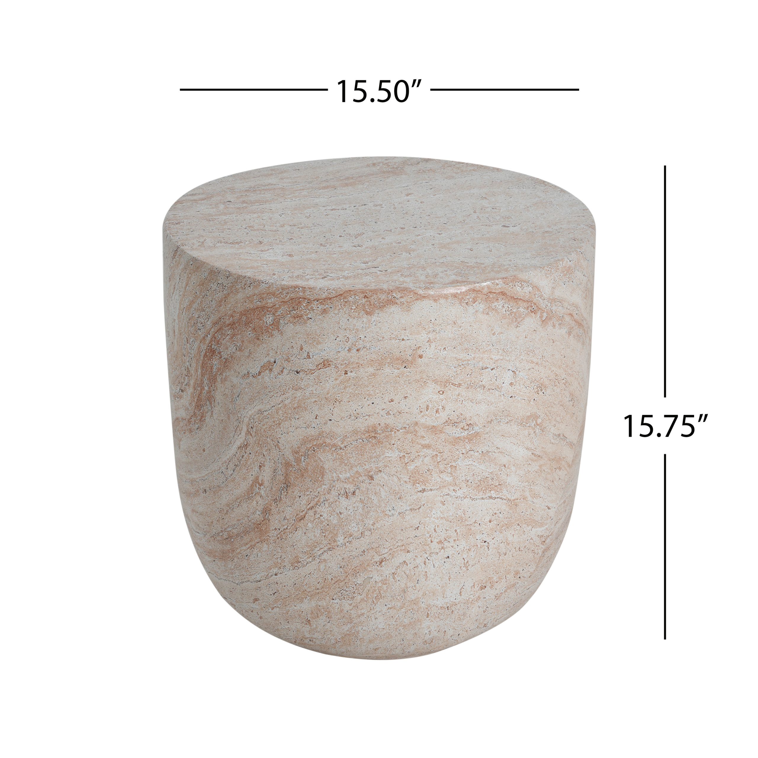 Travertine Finish MGO Barrel Side Table, Lightweight Concrete Accent Table for Indoor & Outdoor - Image 2