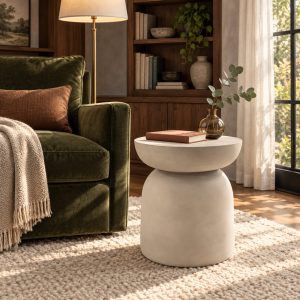 Light Grey MGO Drum Table – 15.75" Round Side Table for Indoors & Outdoors
