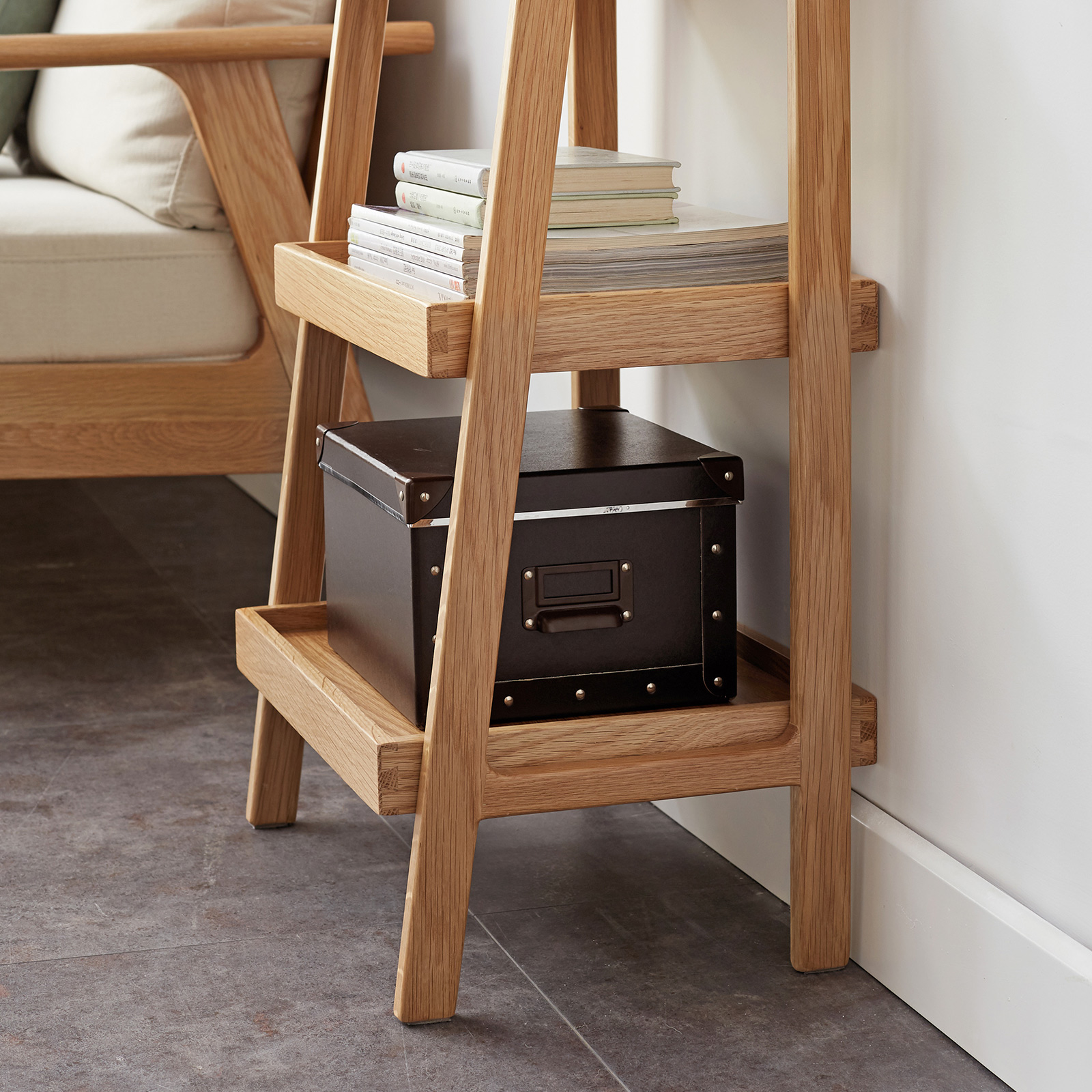 Three-tier ladder shelf storage for books, plants and daily items