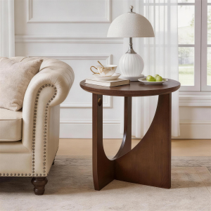 Walnut Round Side Table with Arc Base