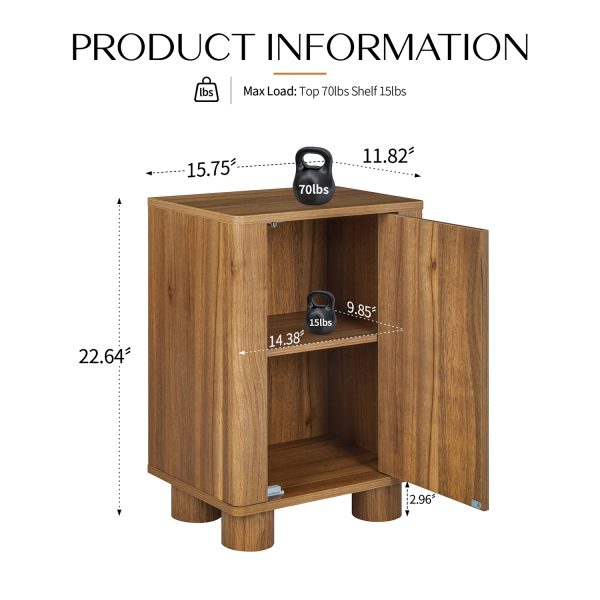 Dimension diagram of the arched door nightstand showing 15.75 inch width, 11.82 inch depth and 22.64 inch height
